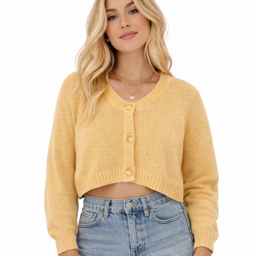 NWT Freshman 1996 Cropped Knit Cardigan Cream Button Front Sweater Size L